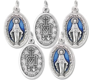 Lot of 5! Blue Enamel Miraculous Medal 1" Catholic Religious Charms