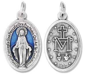 Lot of 5! Blue Enamel Miraculous Medal 1" Catholic Religious Charms