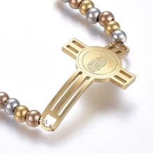 Load image into Gallery viewer, St. Benedict Silver Gold Stretch Bracelet