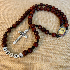 Personalized Mahogany Wood Rosary