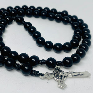 Black Wood Rosary with Saint