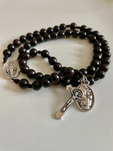 Load image into Gallery viewer, Black Wood Rosary with Saint