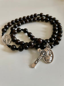 Black Wood Rosary with Saint
