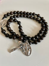 Load image into Gallery viewer, Black Wood Rosary with Saint