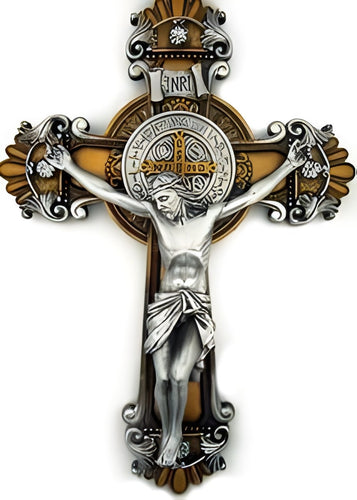St. Saint Benedict Cross Crucifix Medal 2 Tone Wall 10
